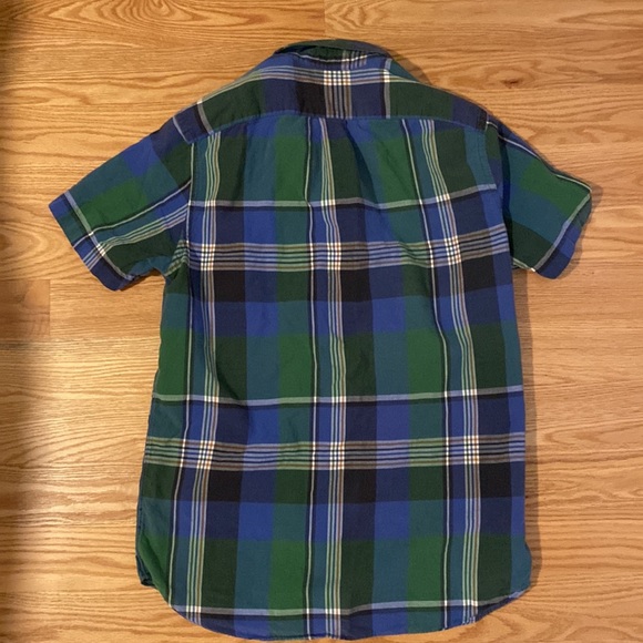J. Crew madras cotton short sleeve button down shirt green and blue plaid - Picture 3 of 7